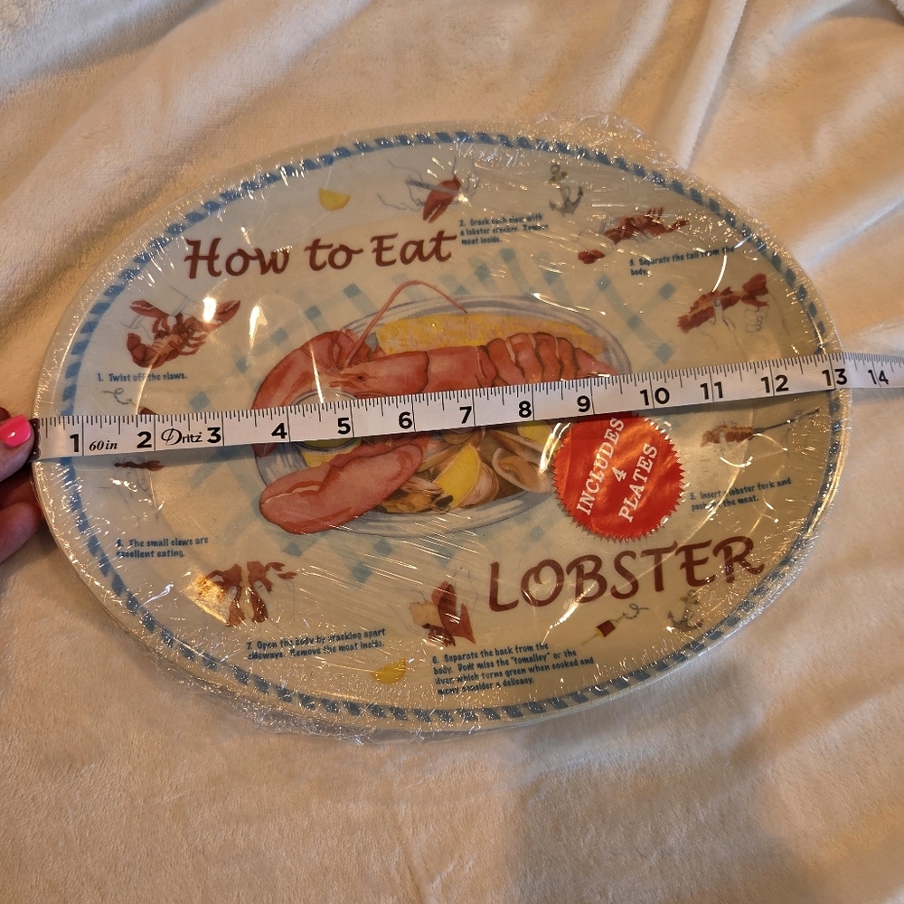 Vintage Set of 4 How to Eat Lobster Oval 13"x10" Plastic Plate/ Maine/Rustic - Picture 9 of 11